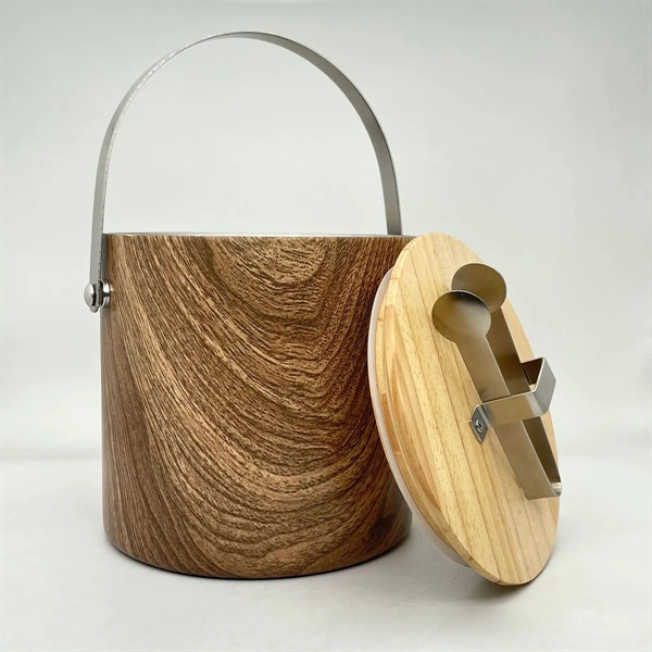 Wooden Stainless Steel Ice Bucket with Tongs - Wooden Stainless Steel Ice Bucket with Tongs - Image 1 of 4