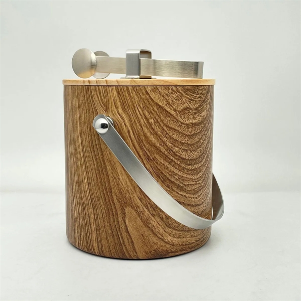 Wooden Stainless Steel Ice Bucket with Tongs - Wooden Stainless Steel Ice Bucket with Tongs - Image 2 of 4