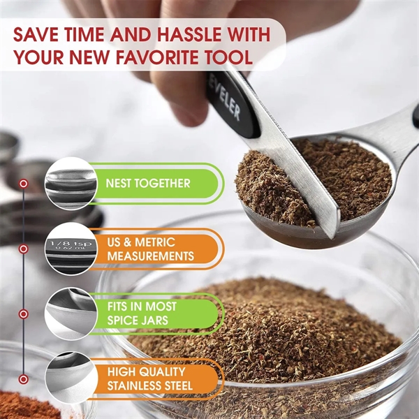 Set of 8 Stainless Steel Magnetic Measuring Spoons - Set of 8 Stainless Steel Magnetic Measuring Spoons - Image 4 of 4