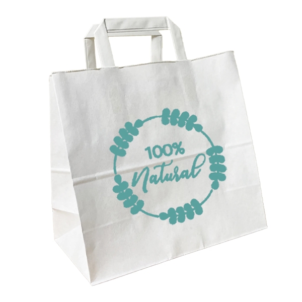 White Flat Handle Bag With One Color Printing - White Flat Handle Bag With One Color Printing - Image 0 of 16