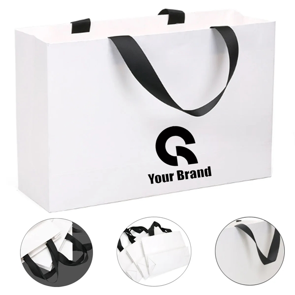 Reusable Foldable White Paper Gift Bags All Over Printing - Reusable Foldable White Paper Gift Bags All Over Printing - Image 0 of 4