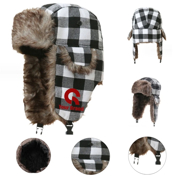 WarmThick Winter Windproof Unisex Plaid Trapper Hat - WarmThick Winter Windproof Unisex Plaid Trapper Hat - Image 0 of 4
