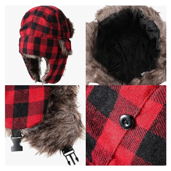 WarmThick Winter Windproof Unisex Plaid Trapper Hat - WarmThick Winter Windproof Unisex Plaid Trapper Hat - Image 2 of 4
