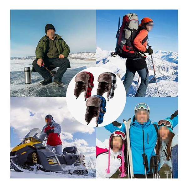 WarmThick Winter Windproof Unisex Plaid Trapper Hat - WarmThick Winter Windproof Unisex Plaid Trapper Hat - Image 3 of 4