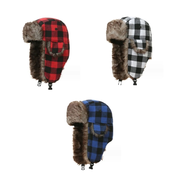 WarmThick Winter Windproof Unisex Plaid Trapper Hat - WarmThick Winter Windproof Unisex Plaid Trapper Hat - Image 4 of 4