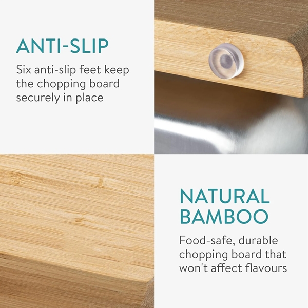 Natural Bamboo Cutting Board W/ 2 Removable Steel Trays - Natural Bamboo Cutting Board W/ 2 Removable Steel Trays - Image 2 of 4