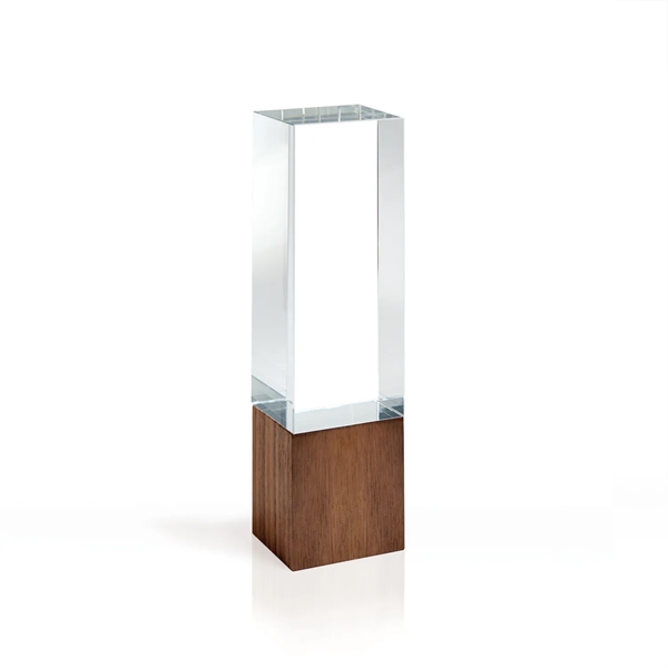 Optic Crystal Tower Award with Wood Block Base