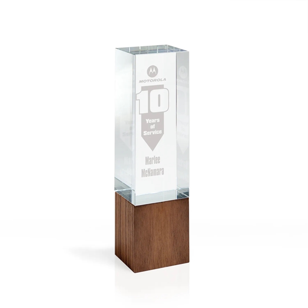Optic Crystal Tower Award with Wood Block Base