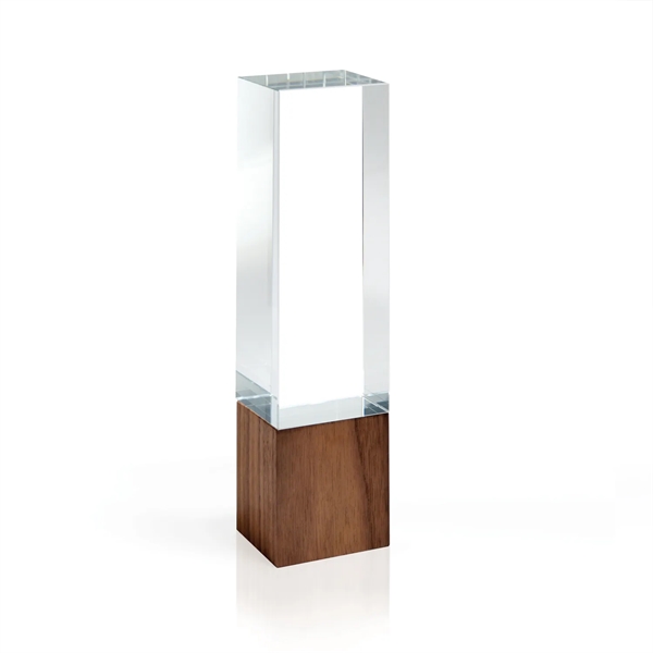 Optic Crystal Tower Award with Wood Block Base