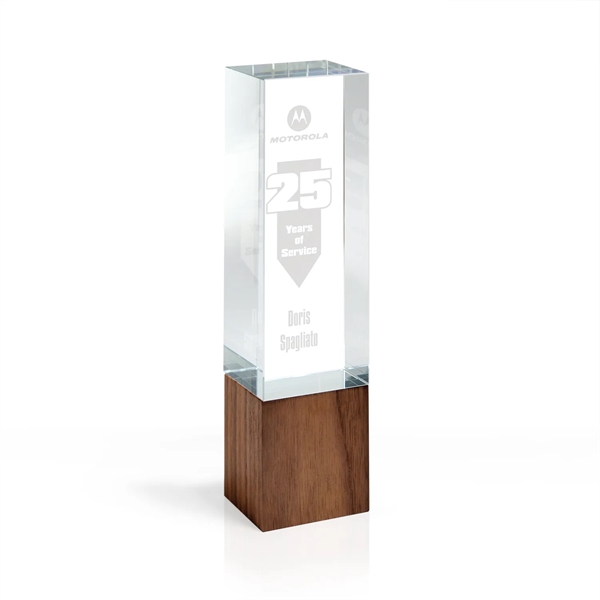 Optic Crystal Tower Award with Wood Block Base
