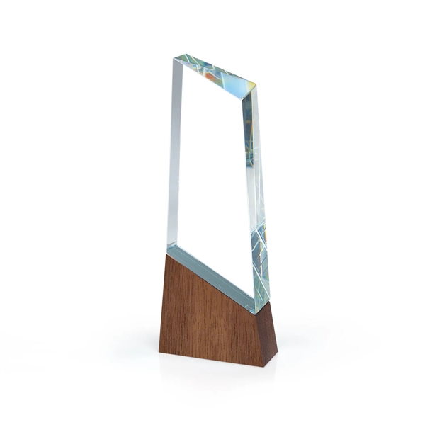 Faceted Optic Crystal Tower Award With Wood Block Base