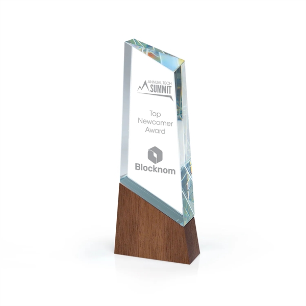 Faceted Optic Crystal Tower Award With Wood Block Base
