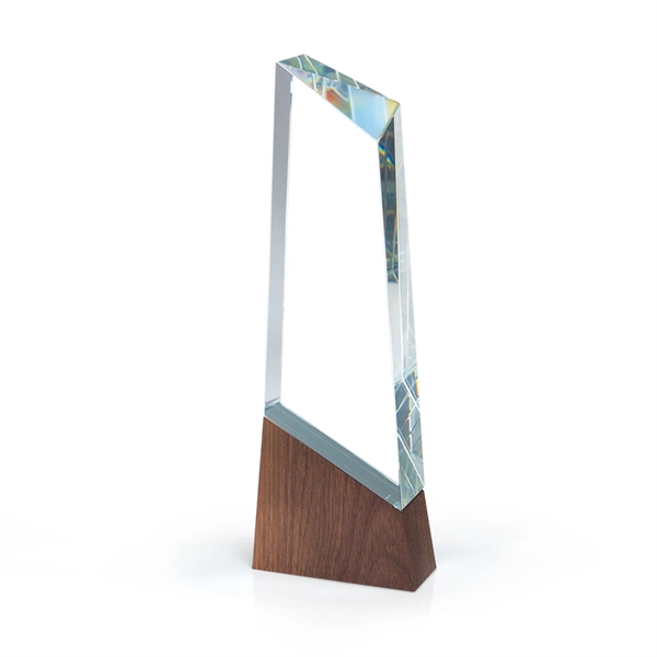 Faceted Optic Crystal Tower Award With Wood Block Base