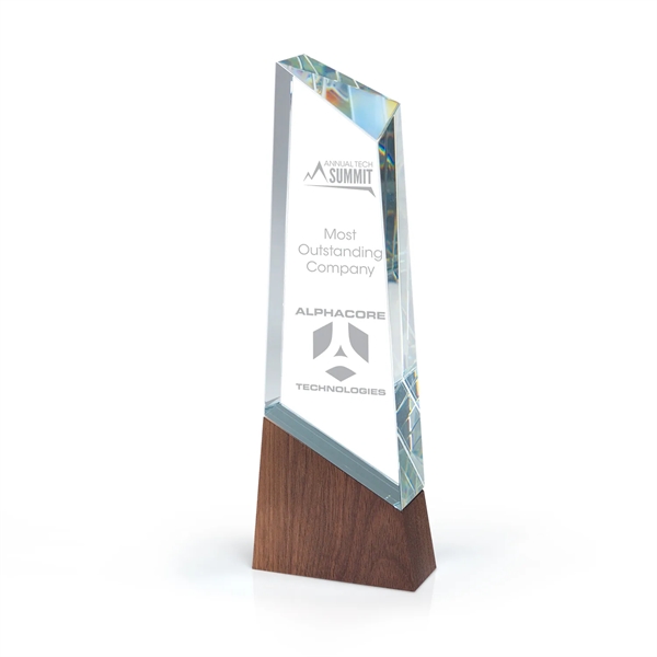 Faceted Optic Crystal Tower Award With Wood Block Base