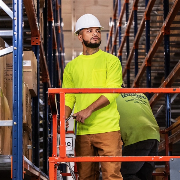 Hi-Viz Long Sleeve Moisture Wicking Safety Green T-Shirt - Hi-Viz Long Sleeve Moisture Wicking Safety Green T-Shirt - Image 2 of 2