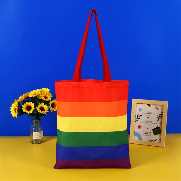 Rainbow Stripes Tote Bags Gay Support Beach - Rainbow Stripes Tote Bags Gay Support Beach - Image 1 of 1