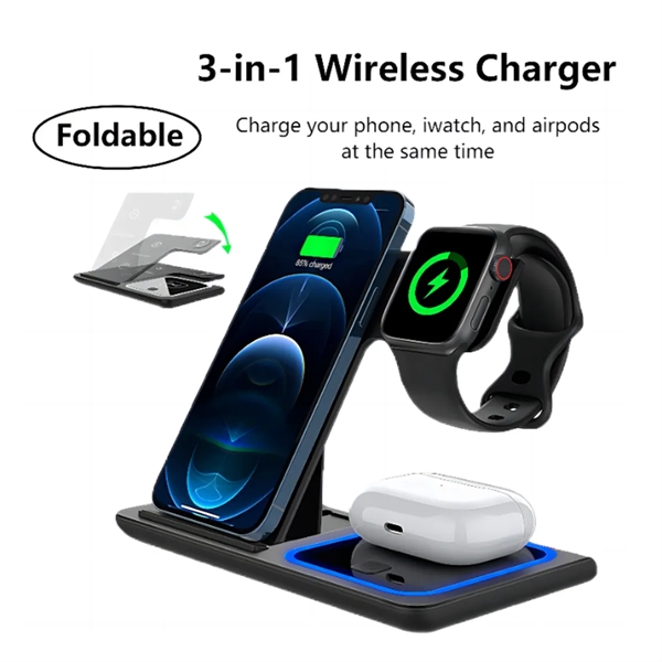 15W Wireless Charger 3 in 1 Fast Foldable Charging Station - 15W Wireless Charger 3 in 1 Fast Foldable Charging Station - Image 2 of 6