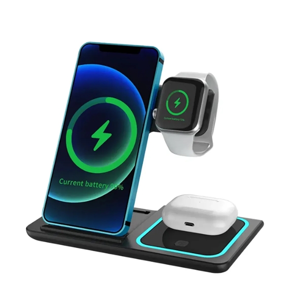 15W Wireless Charger 3 in 1 Fast Foldable Charging Station - 15W Wireless Charger 3 in 1 Fast Foldable Charging Station - Image 3 of 6