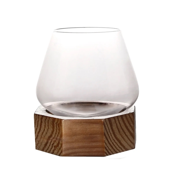 10oz Tilted Round Whisky Glass With Wooden Base - 10oz Tilted Round Whisky Glass With Wooden Base - Image 0 of 1