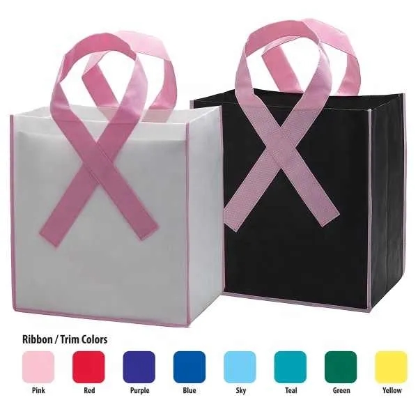 Pink Ribbon Non-Woven Shopping Tote Breast Cancer Awareness - Pink Ribbon Non-Woven Shopping Tote Breast Cancer Awareness - Image 1 of 2