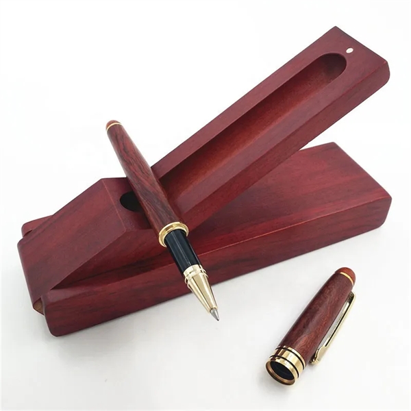 GreenGift - EcoLuxe Rosewood Roller Pen Set - GreenGift - EcoLuxe Rosewood Roller Pen Set - Image 1 of 2