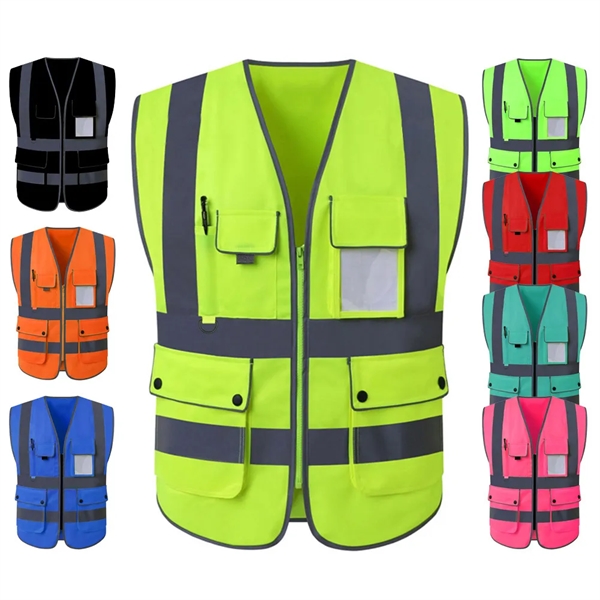 9 Pockets Safety Vest Reflective Strips of High Visibilit - 9 Pockets Safety Vest Reflective Strips of High Visibilit - Image 0 of 5