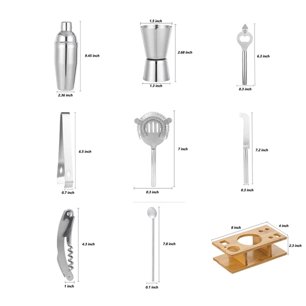 Custom Fashion 8-Piece Silver Cocktail Shaker Set - Custom Fashion 8-Piece Silver Cocktail Shaker Set - Image 1 of 4