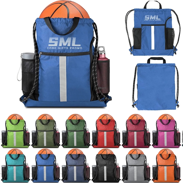 Drawstring Bag with Shoe Compartment and Water Bottle Holder - Drawstring Bag with Shoe Compartment and Water Bottle Holder - Image 0 of 2