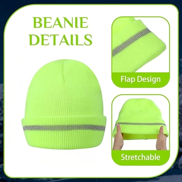 HiVis Acrylic Reflective Stripe Knitted Cuffed Safety Beanie - HiVis Acrylic Reflective Stripe Knitted Cuffed Safety Beanie - Image 3 of 5