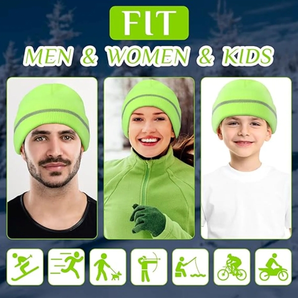 HiVis Acrylic Reflective Stripe Knitted Cuffed Safety Beanie - HiVis Acrylic Reflective Stripe Knitted Cuffed Safety Beanie - Image 4 of 5