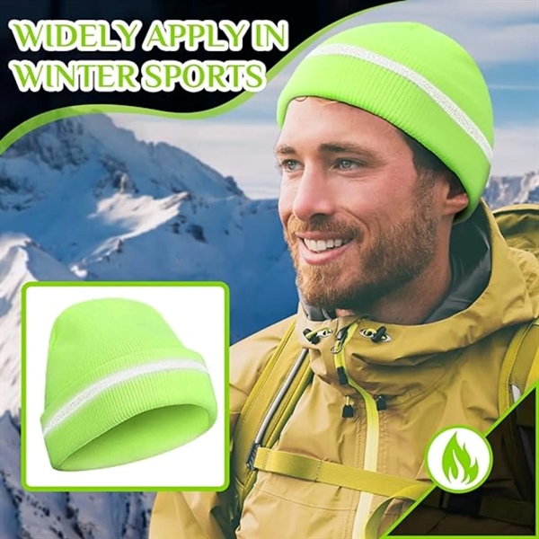HiVis Acrylic Reflective Stripe Knitted Cuffed Safety Beanie - HiVis Acrylic Reflective Stripe Knitted Cuffed Safety Beanie - Image 5 of 5