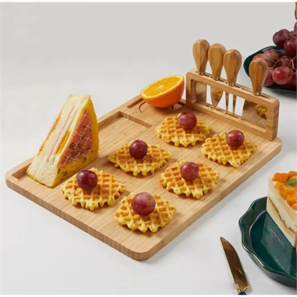 Large Bamboo Cheese Board and Knife Set-14x11" - Large Bamboo Cheese Board and Knife Set-14x11" - Image 1 of 1