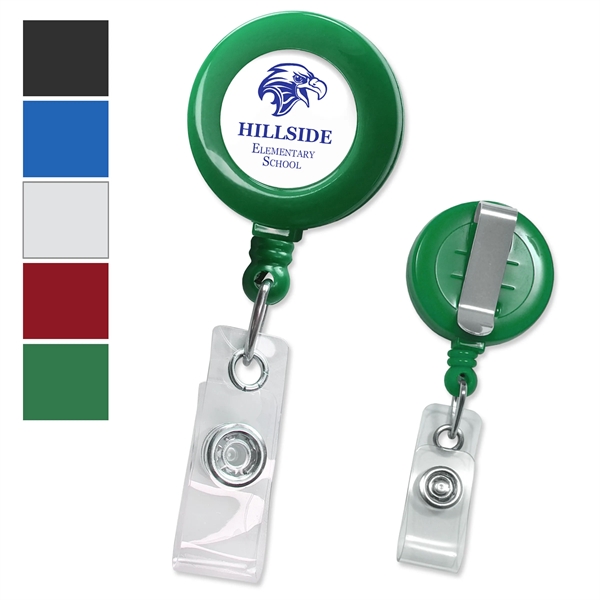 Economy Round Plastic Custom Badge Reel w Standard Belt Clip - Economy Round Plastic Custom Badge Reel w Standard Belt Clip - Image 0 of 7