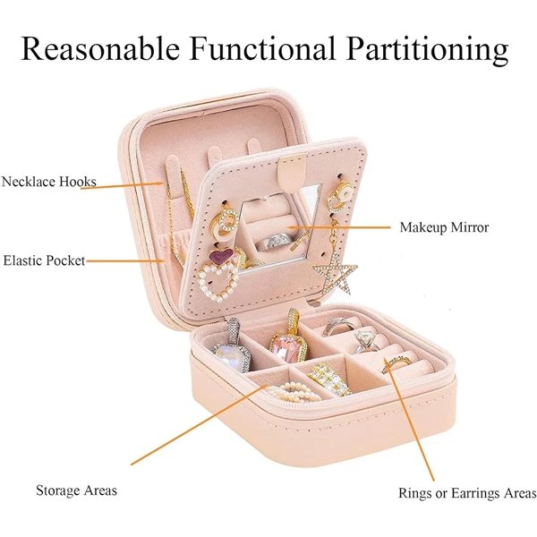 Jewelry Box Case Leather Compact Large Capacity with Mirror