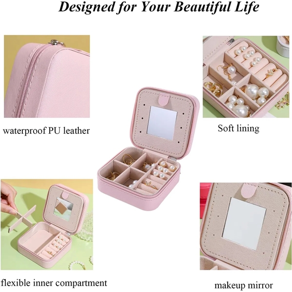 Jewelry Box Case Leather Compact Large Capacity with Mirror