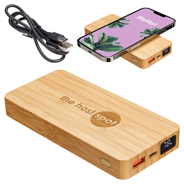Bamboo 10000mAh Dual Port Power Bank with 10W Wireless Charg - Bamboo 10000mAh Dual Port Power Bank with 10W Wireless Charg - Image 0 of 0
