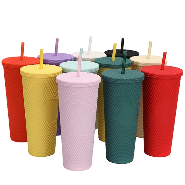 Plastic Matte Studded Tumbler With Lid & Straw - Plastic Matte Studded Tumbler With Lid & Straw - Image 2 of 3