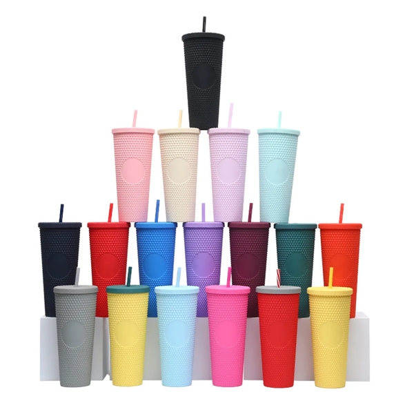 Plastic Matte Studded Tumbler With Lid & Straw - Plastic Matte Studded Tumbler With Lid & Straw - Image 3 of 3