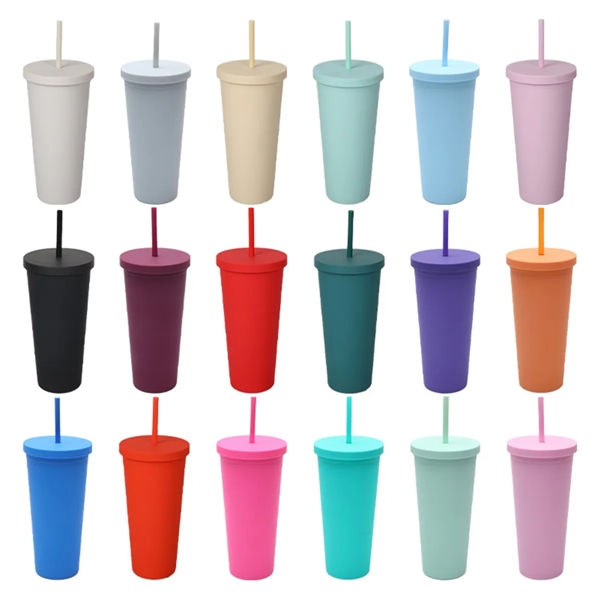 Modern Plastic Drinking Cups With Flat Lids - Modern Plastic Drinking Cups With Flat Lids - Image 1 of 3