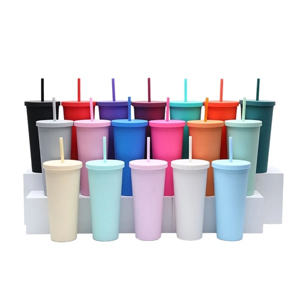 Modern Plastic Drinking Cups With Flat Lids - Modern Plastic Drinking Cups With Flat Lids - Image 2 of 3