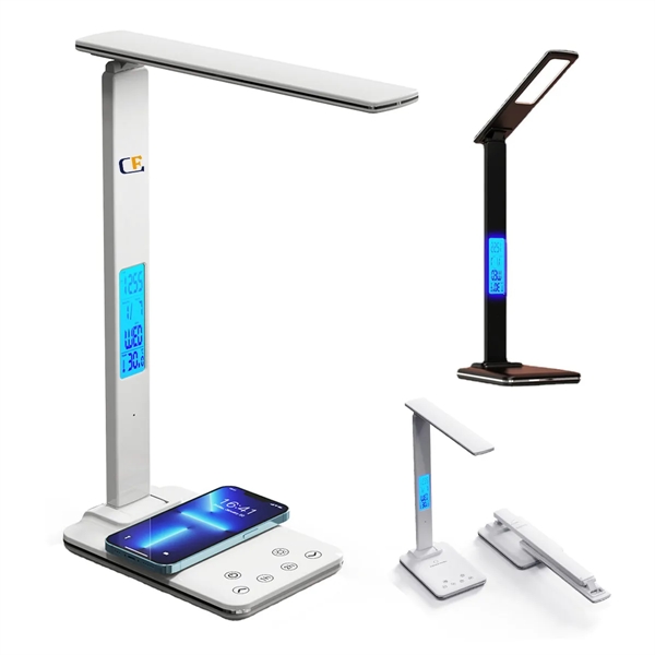 Foldable Smart Wireless Charging Table Lamp with Clock Alarm - Foldable Smart Wireless Charging Table Lamp with Clock Alarm - Image 0 of 4