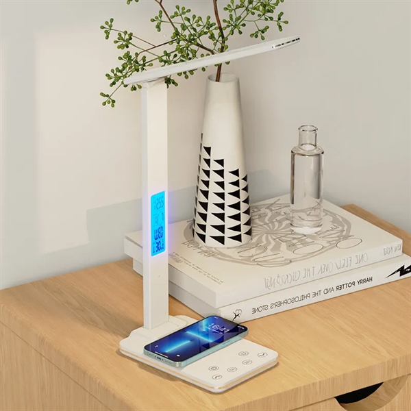 Foldable Smart Wireless Charging Table Lamp with Clock Alarm - Foldable Smart Wireless Charging Table Lamp with Clock Alarm - Image 1 of 4