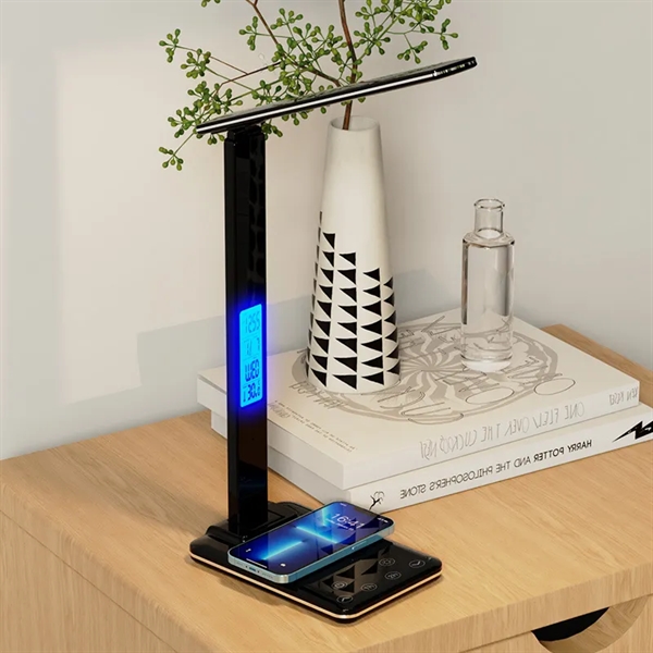 Foldable Smart Wireless Charging Table Lamp with Clock Alarm - Foldable Smart Wireless Charging Table Lamp with Clock Alarm - Image 2 of 4