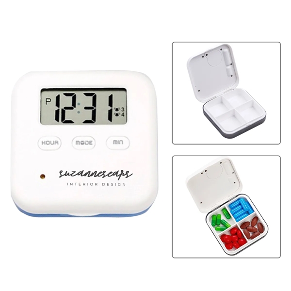 Square 4 Compartment Pill Box Timer - Square 4 Compartment Pill Box Timer - Image 0 of 2