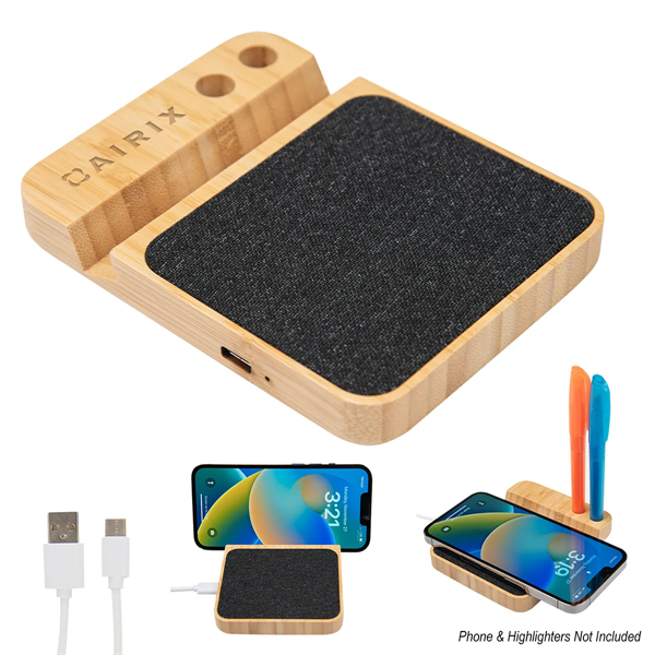 10W Bamboo Wireless Charger With Pen Holder - 10W Bamboo Wireless Charger With Pen Holder - Image 0 of 3