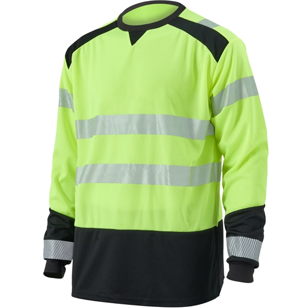 Hi Viz Class 3 Segmented Tape Safety Long Sleeve T-Shirt - Hi Viz Class 3 Segmented Tape Safety Long Sleeve T-Shirt - Image 2 of 4