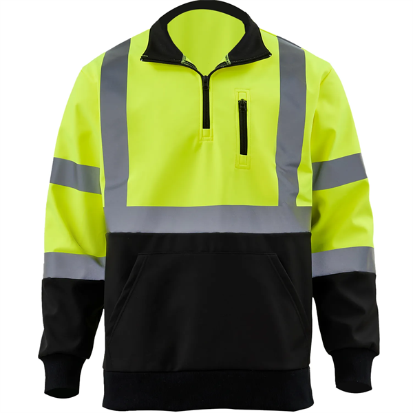 Hi Viz Class 3 Reflective Tape Safety Quarter Zip w/ Pocket - Hi Viz Class 3 Reflective Tape Safety Quarter Zip w/ Pocket - Image 1 of 8