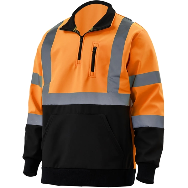 Hi Viz Class 3 Reflective Tape Safety Quarter Zip w/ Pocket - Hi Viz Class 3 Reflective Tape Safety Quarter Zip w/ Pocket - Image 6 of 8