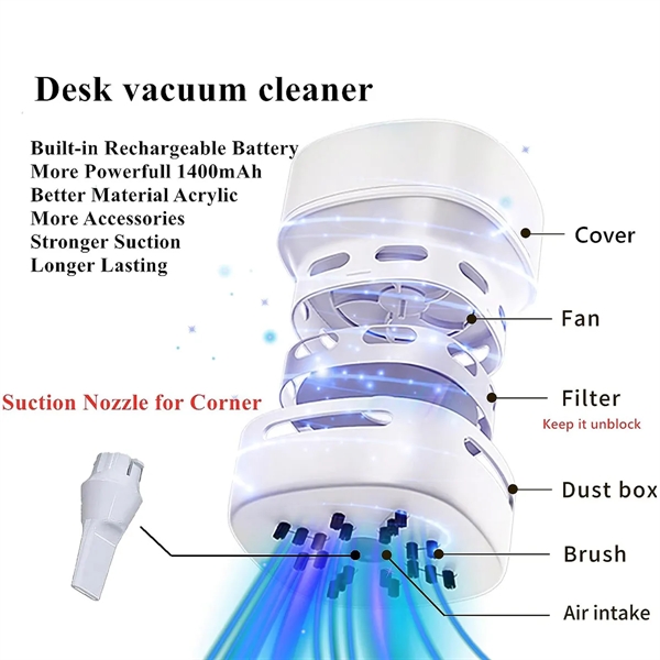 Desktop Vacuum Cleaner with Lamp Wirleess charging Fan Alarm - Desktop Vacuum Cleaner with Lamp Wirleess charging Fan Alarm - Image 1 of 8