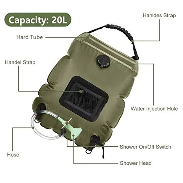 5 gallons/20L Solar Heating Camping Shower Bag - 5 gallons/20L Solar Heating Camping Shower Bag - Image 1 of 5